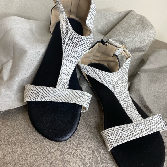 #23 Metallic Snakeskin Embossed Zip Back Ankle Strap Sandals - Picture 2 of 4